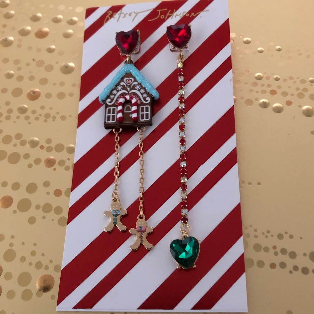 Auth. Betsey Johnson Earrings - Gingerbread House Cuckoo Clock Rhinestones NWT